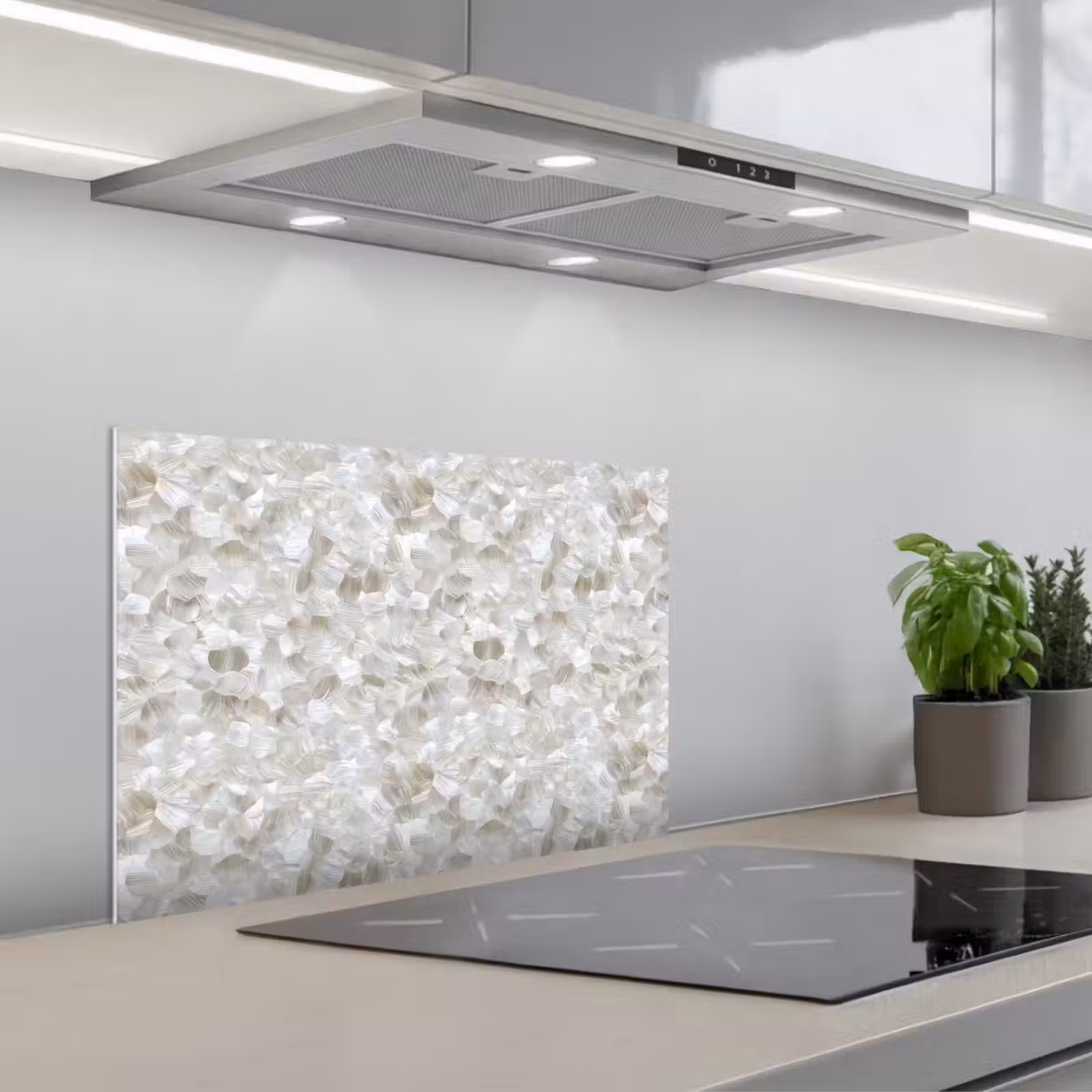 Spatscherm keuken - Wit - Penseelstreken - Reliëfeffect — 1