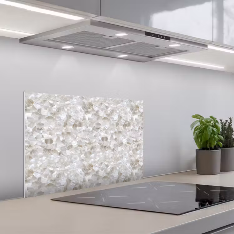 Spatscherm keuken - Wit - Penseelstreken - Reliëfeffect — 1
