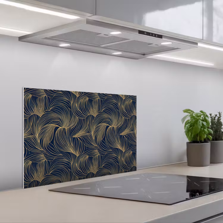 Spatscherm keuken - Abstract - Lijnen - Blauw - Goud — 1