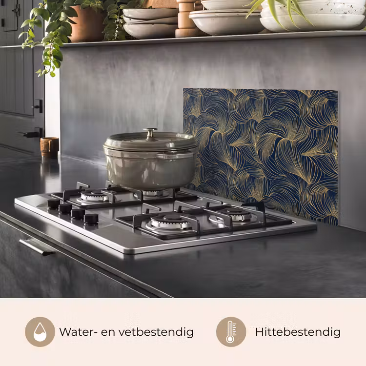 Spatscherm keuken - Abstract - Lijnen - Blauw - Goud — 2