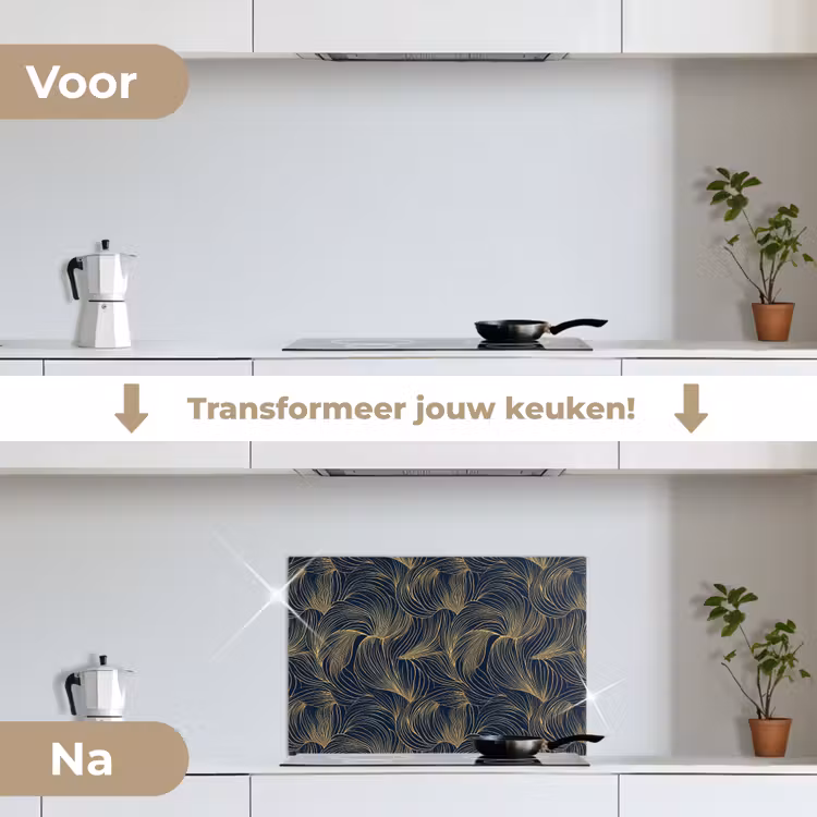 Spatscherm keuken - Abstract - Lijnen - Blauw - Goud — 7