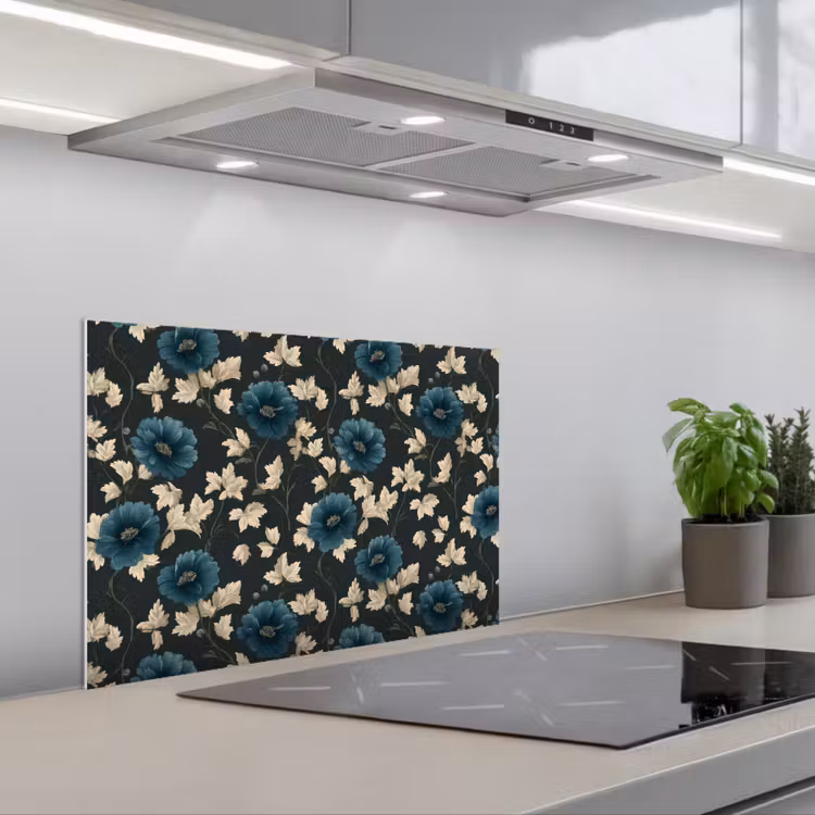 Spatscherm keuken - Botanisch - Bloemen - Blauw — 1