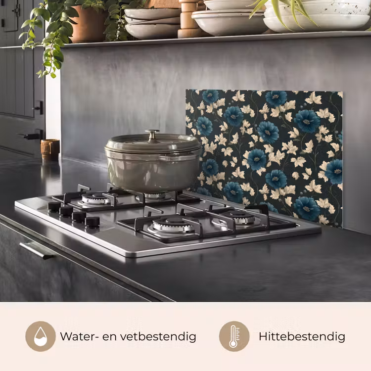 Spatscherm keuken - Botanisch - Bloemen - Blauw — 2