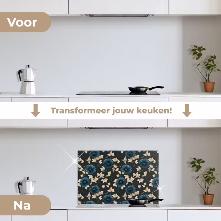Spatscherm keuken - Botanisch - Bloemen - Blauw — 7