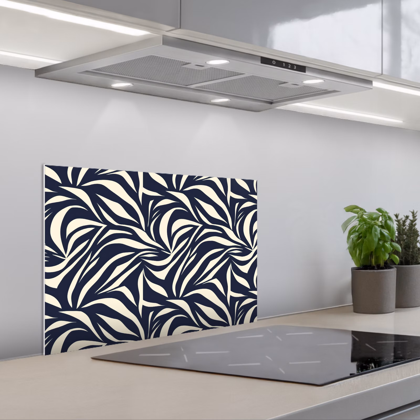 Spatscherm keuken - Bladvormen - Blauw - Patroon - Wit — 1