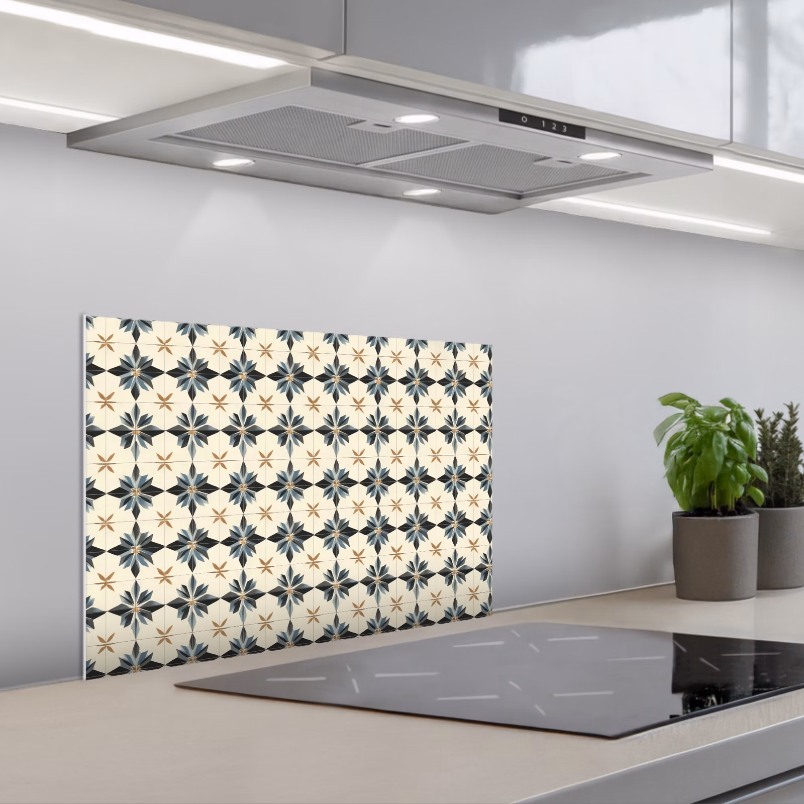 Spatscherm keuken - Sierlijk - Ornament - Blauw — 1