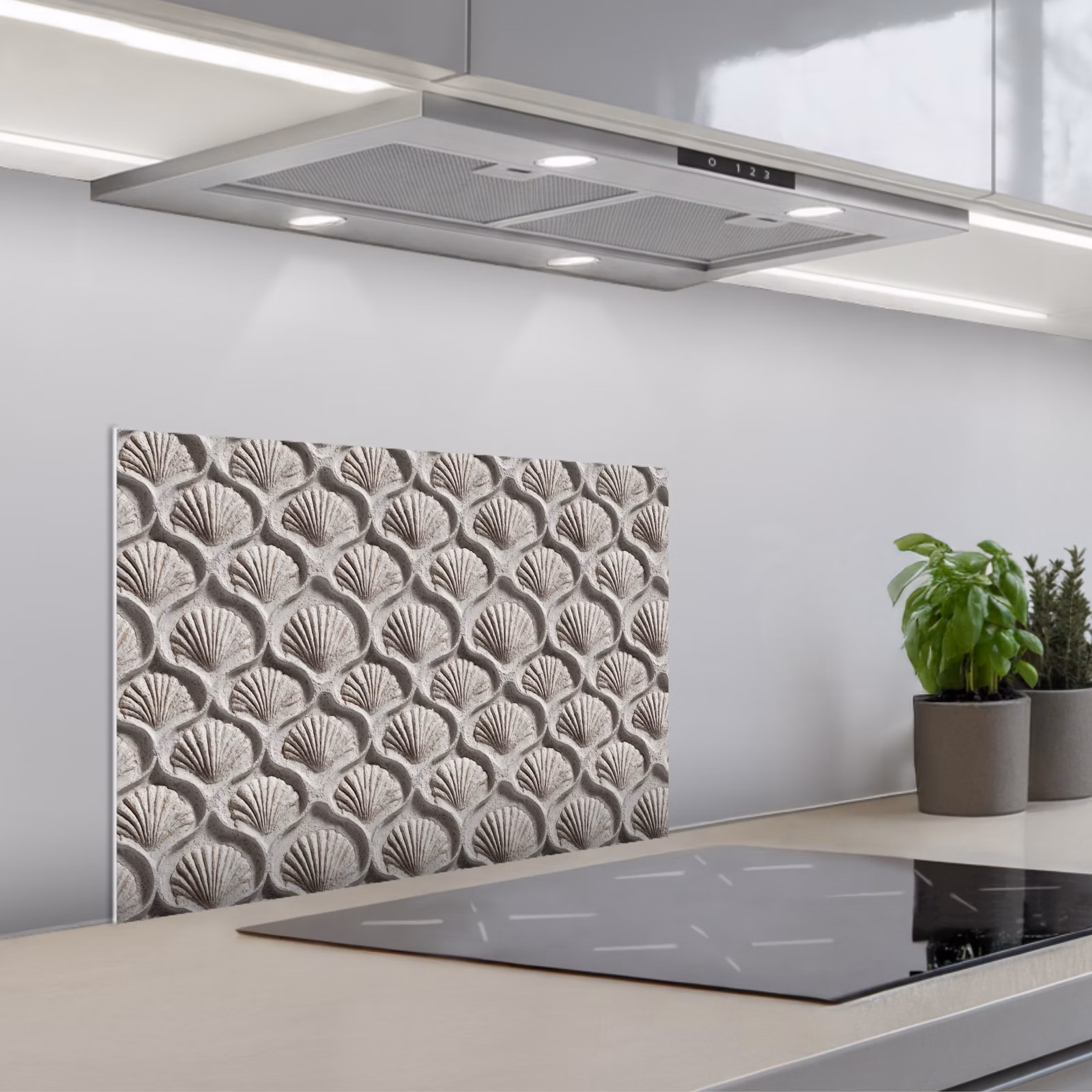 Spatscherm keuken - Zand - Schelpenvorm - Grijs — 1