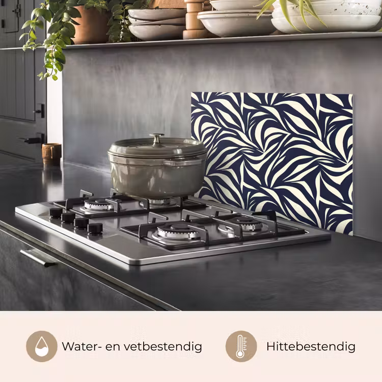 Spatscherm keuken - Bladvormen - Blauw - Patroon - Wit — 2