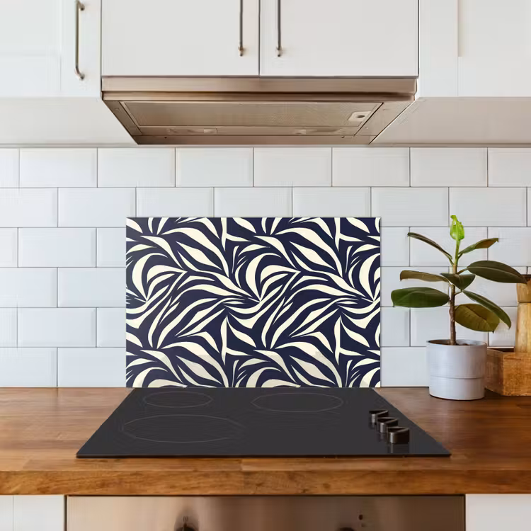 Spatscherm keuken - Bladvormen - Blauw - Patroon - Wit — 3