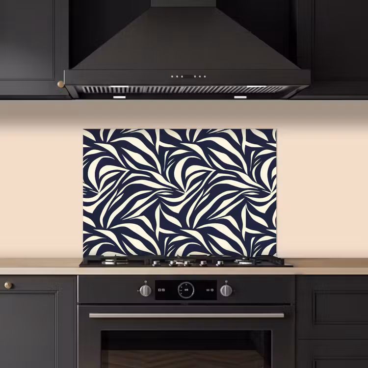 Spatscherm keuken - Bladvormen - Blauw - Patroon - Wit — 5