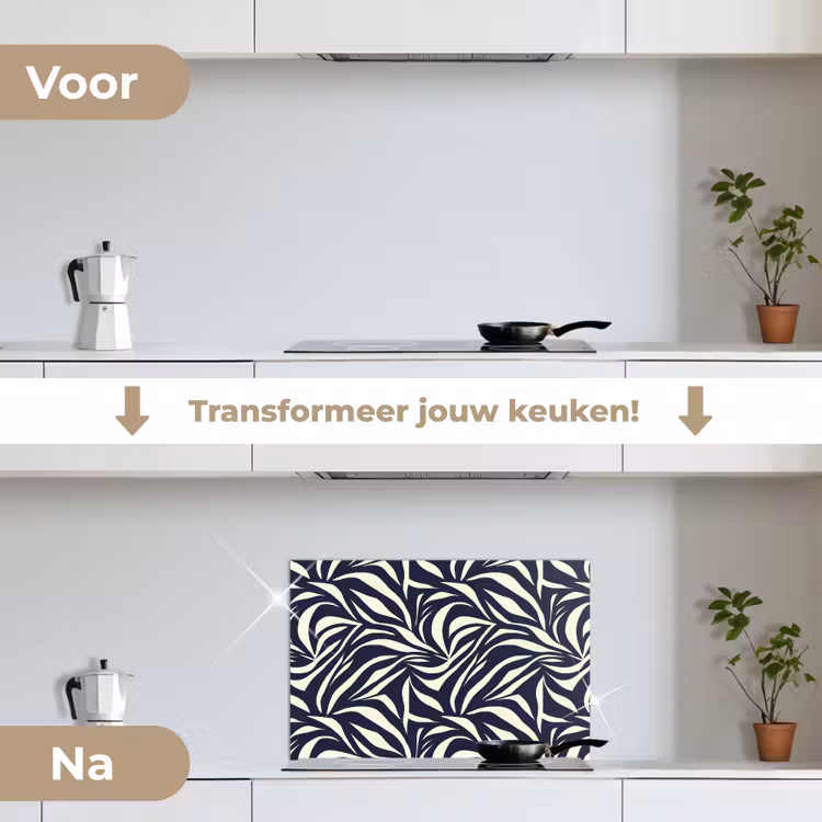 Spatscherm keuken - Bladvormen - Blauw - Patroon - Wit — 7