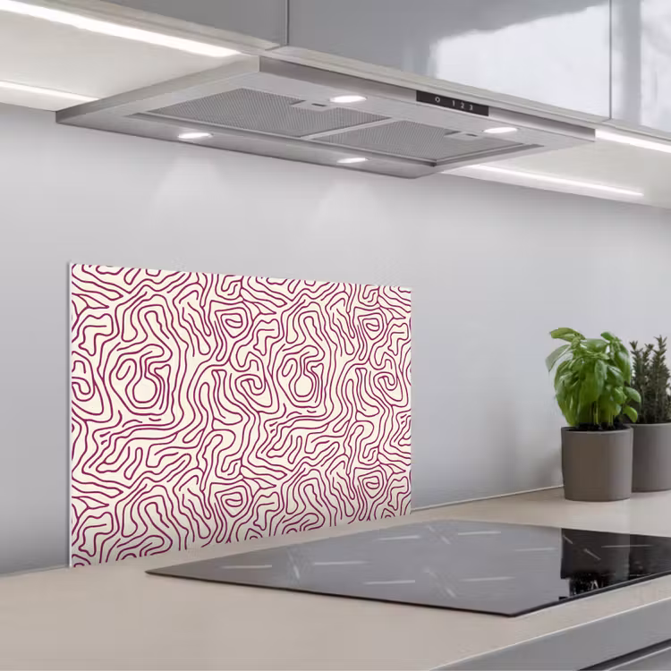 Spatscherm keuken - Kronkelende lijn - Magenta - Crème — 1