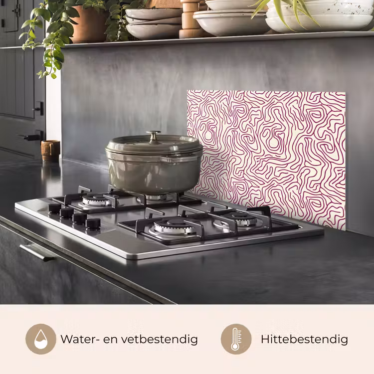 Spatscherm keuken - Kronkelende lijn - Magenta - Crème — 2