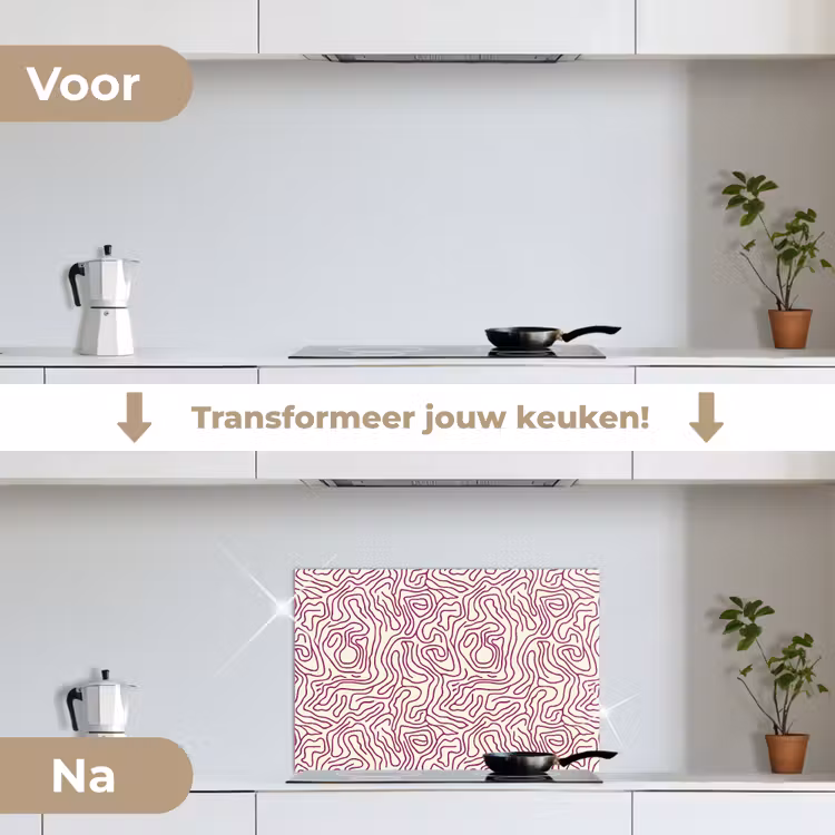 Spatscherm keuken - Kronkelende lijn - Magenta - Crème — 7