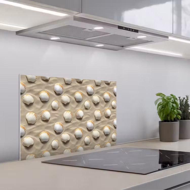 Spatscherm keuken - Schelpen - Zand - Maritiem — 1