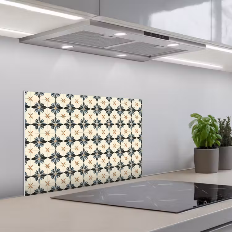 Spatscherm keuken - Sierlijk - Ornament - Blauw — 1