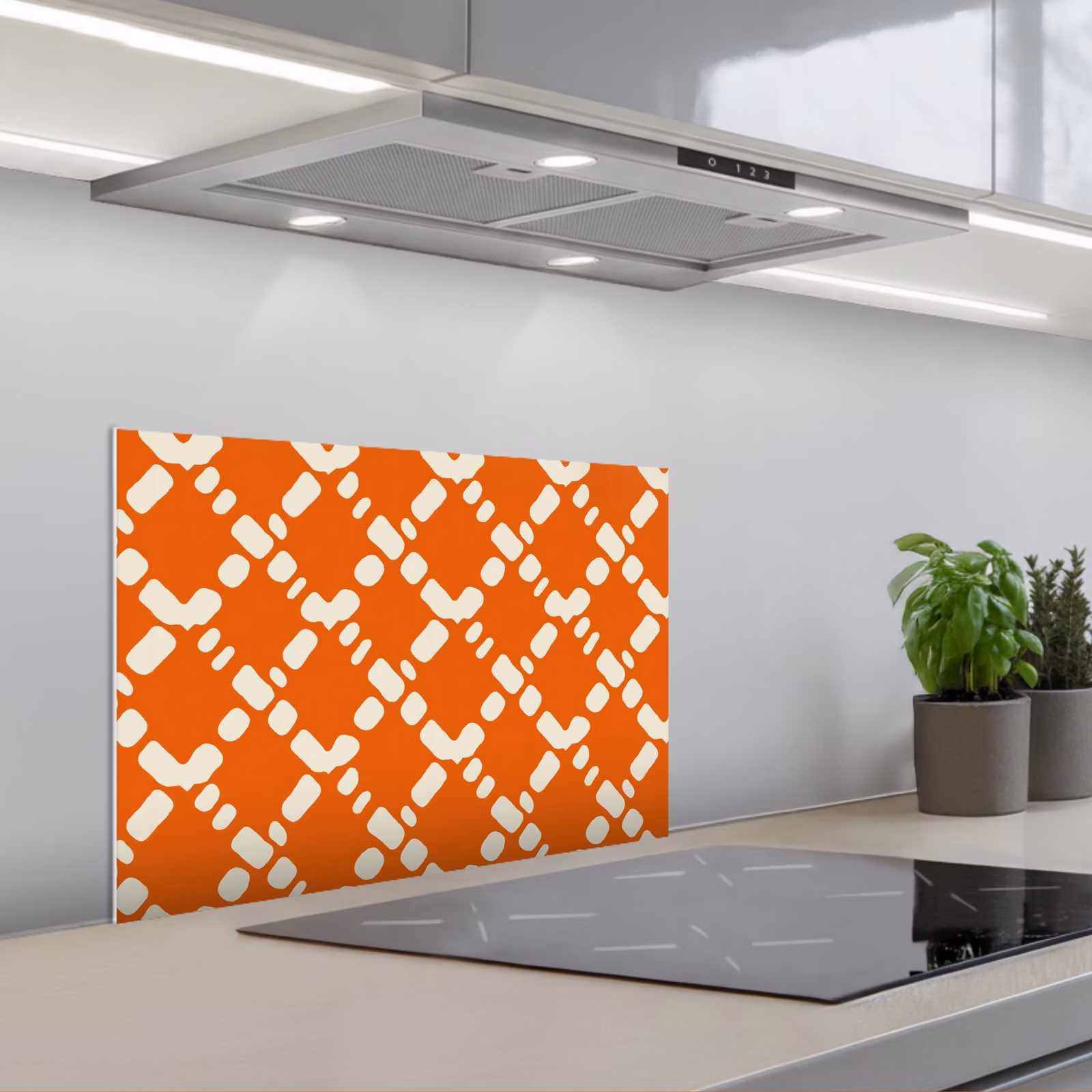 Spatscherm keuken - Oranje - Ruitpatroon - Wit — 1
