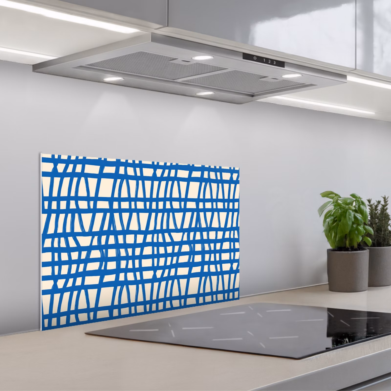 Spatscherm keuken - Ruitpatroon - Blauw - Crème — 1