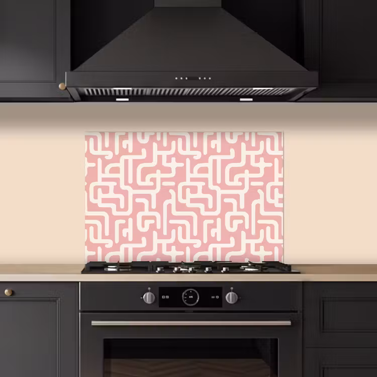 Spatscherm keuken - Doolhofpatroon - Roze - Wit - Abstract — 5