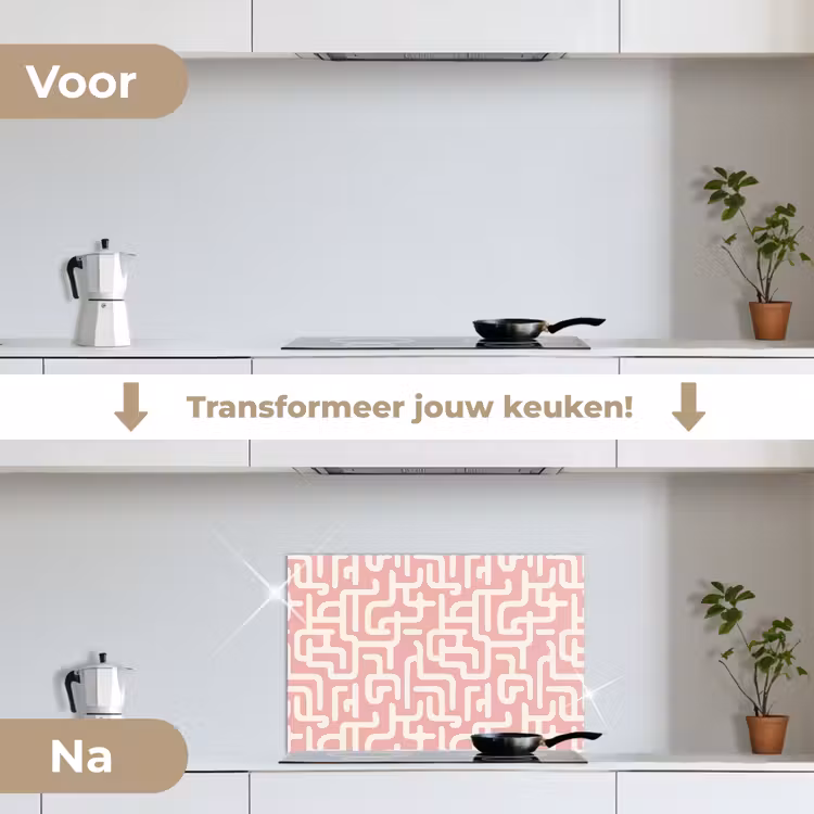 Spatscherm keuken - Doolhofpatroon - Roze - Wit - Abstract — 7