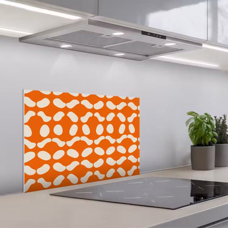 Spatscherm keuken - Oranje - Organische vormen - Wit — 1