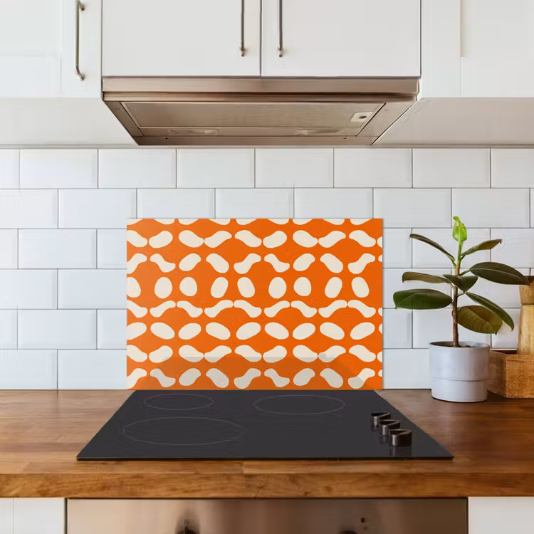 Spatscherm keuken - Oranje - Organische vormen - Wit — 3