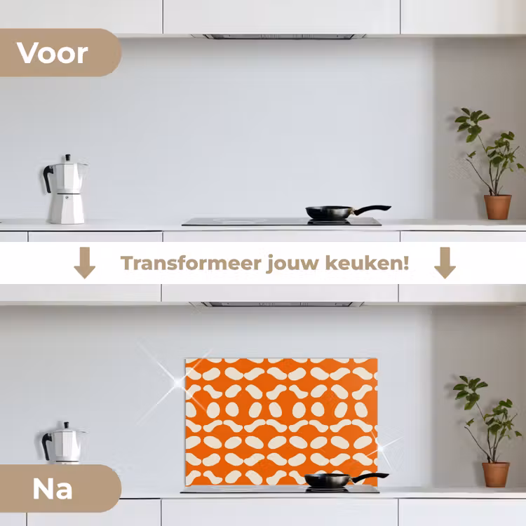 Spatscherm keuken - Oranje - Organische vormen - Wit — 7