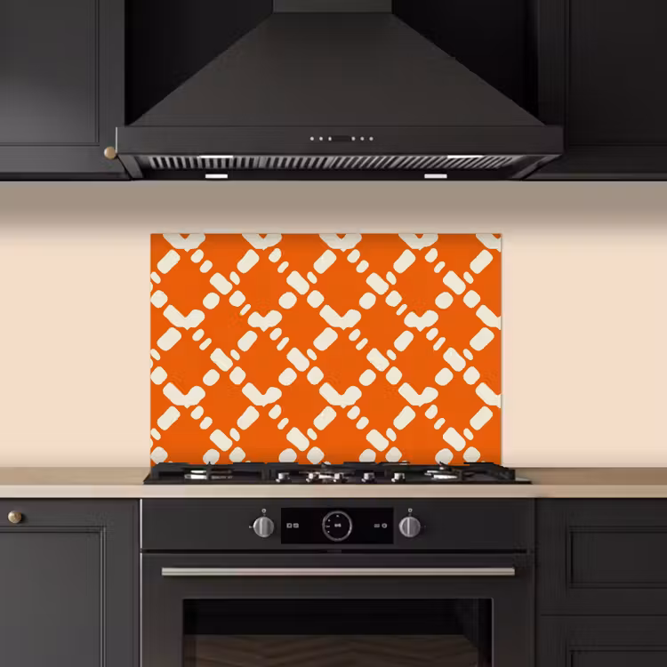 Spatscherm keuken - Oranje - Ruitpatroon - Wit — 5