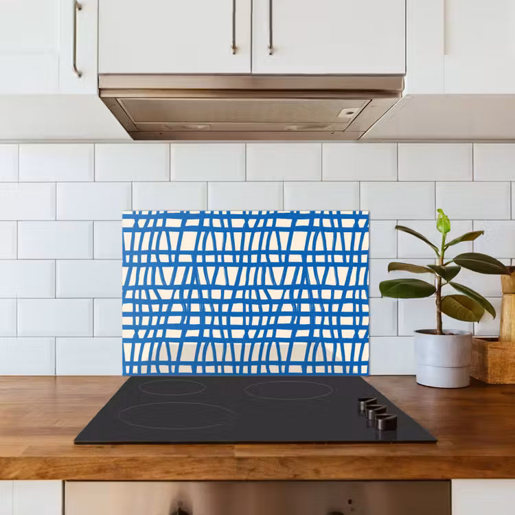 Spatscherm keuken - Ruitpatroon - Blauw - Crème — 3