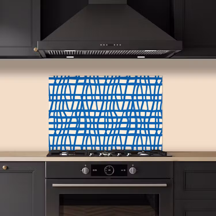 Spatscherm keuken - Ruitpatroon - Blauw - Crème — 5