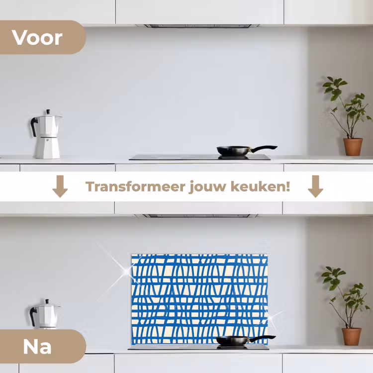 Spatscherm keuken - Ruitpatroon - Blauw - Crème — 7