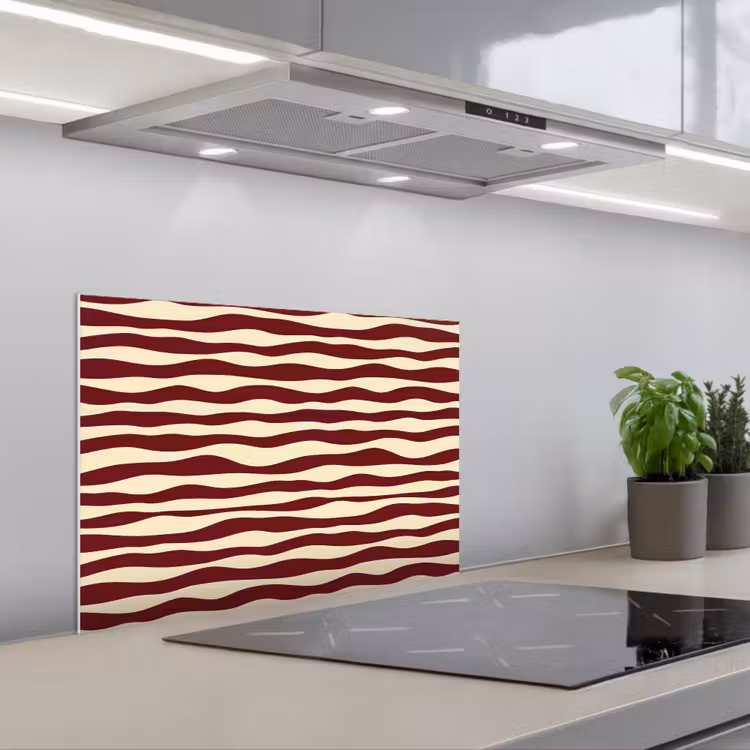Spatscherm keuken - Golven - Rood - Patroon - Crème — 1