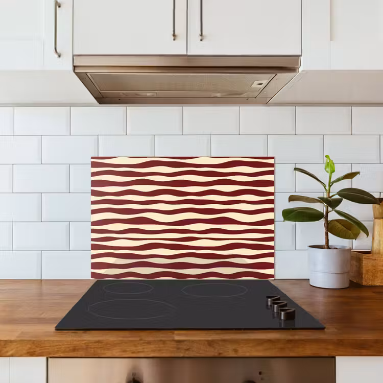 Spatscherm keuken - Golven - Rood - Patroon - Crème — 3