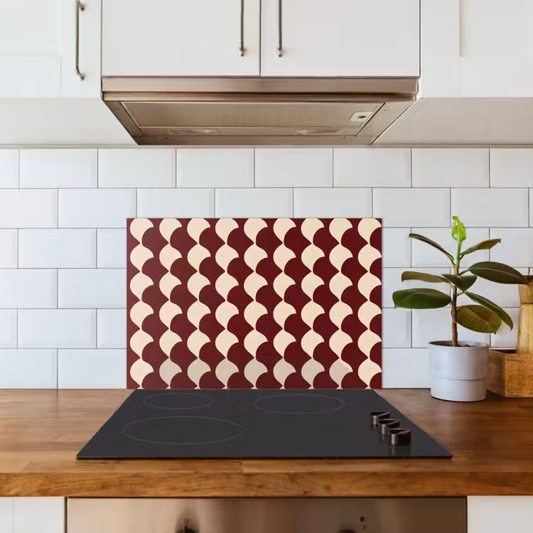 Spatscherm keuken - Rood - Tegelpatroon - Crème — 3