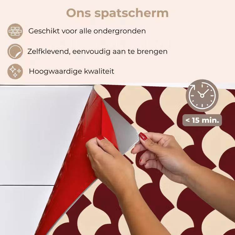 Spatscherm keuken - Rood - Tegelpatroon - Crème — 4