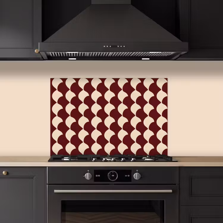 Spatscherm keuken - Rood - Tegelpatroon - Crème — 5