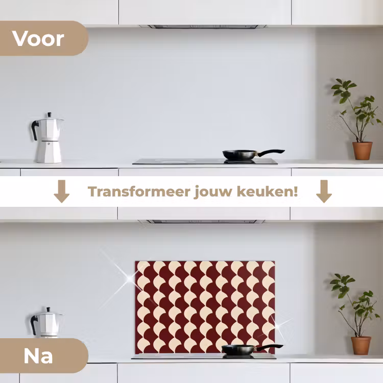 Spatscherm keuken - Rood - Tegelpatroon - Crème — 7