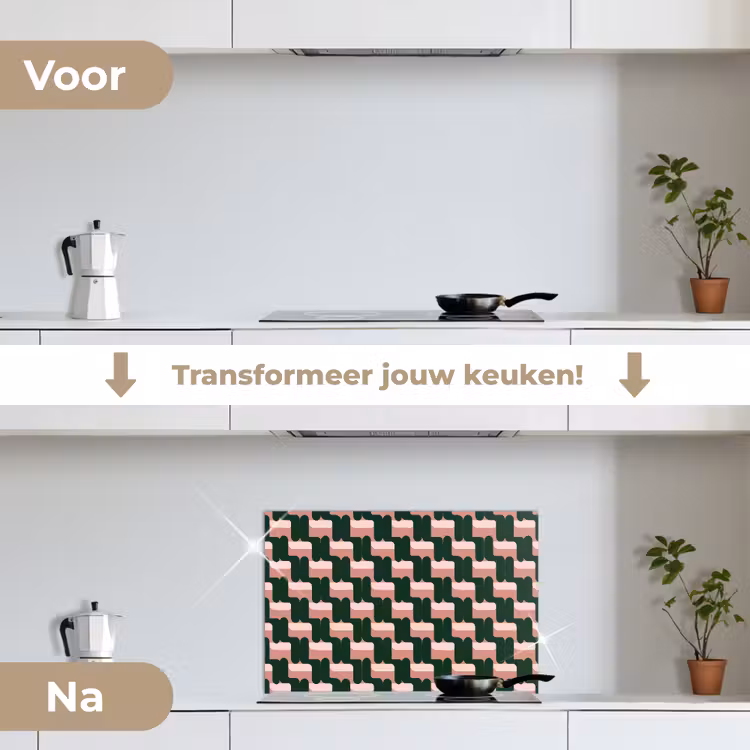 Spatscherm keuken - Vlechtpatroon - Groen - Roze - Geometrisch — 7