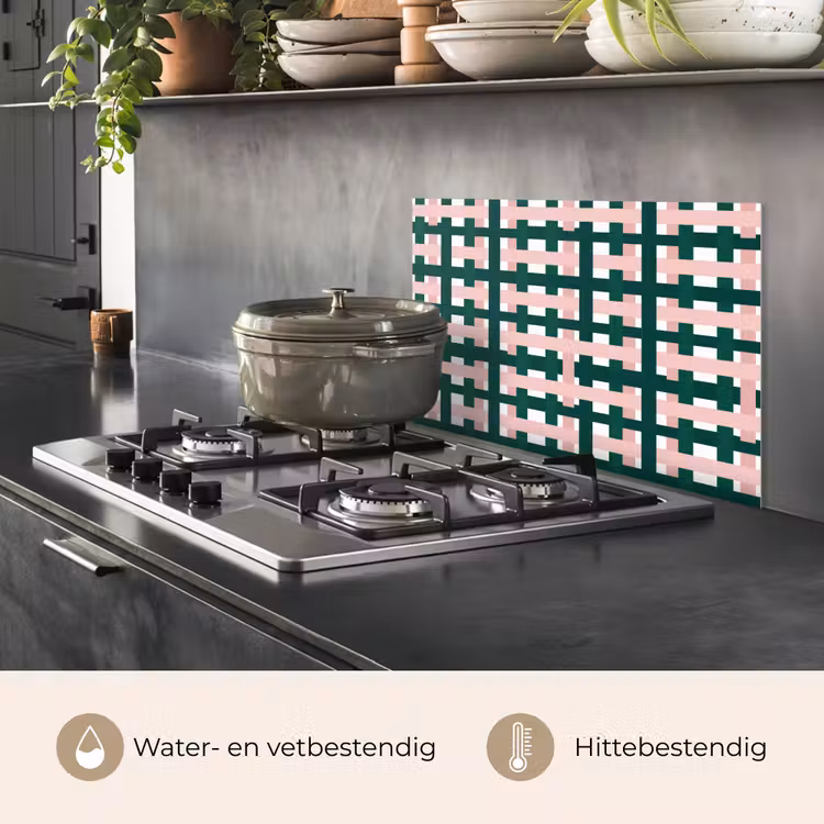 Spatscherm keuken - Vlechtpatroon - Groen - Roze - Grafisch — 2