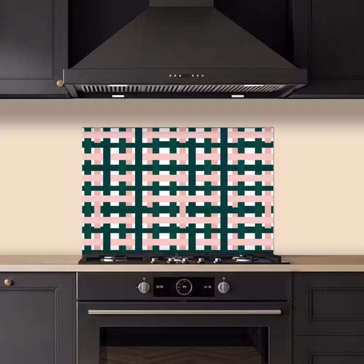 Spatscherm keuken - Vlechtpatroon - Groen - Roze - Grafisch — 5