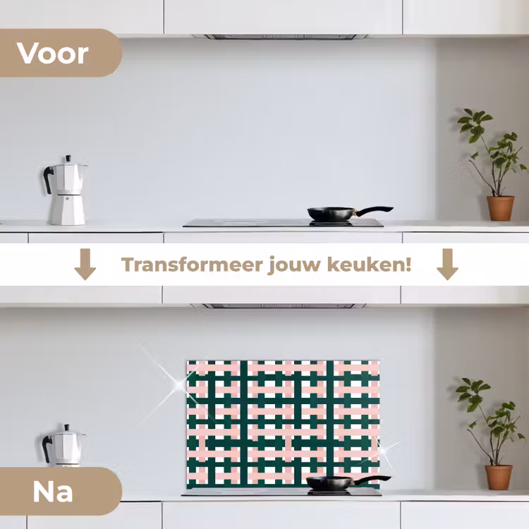 Spatscherm keuken - Vlechtpatroon - Groen - Roze - Grafisch — 7