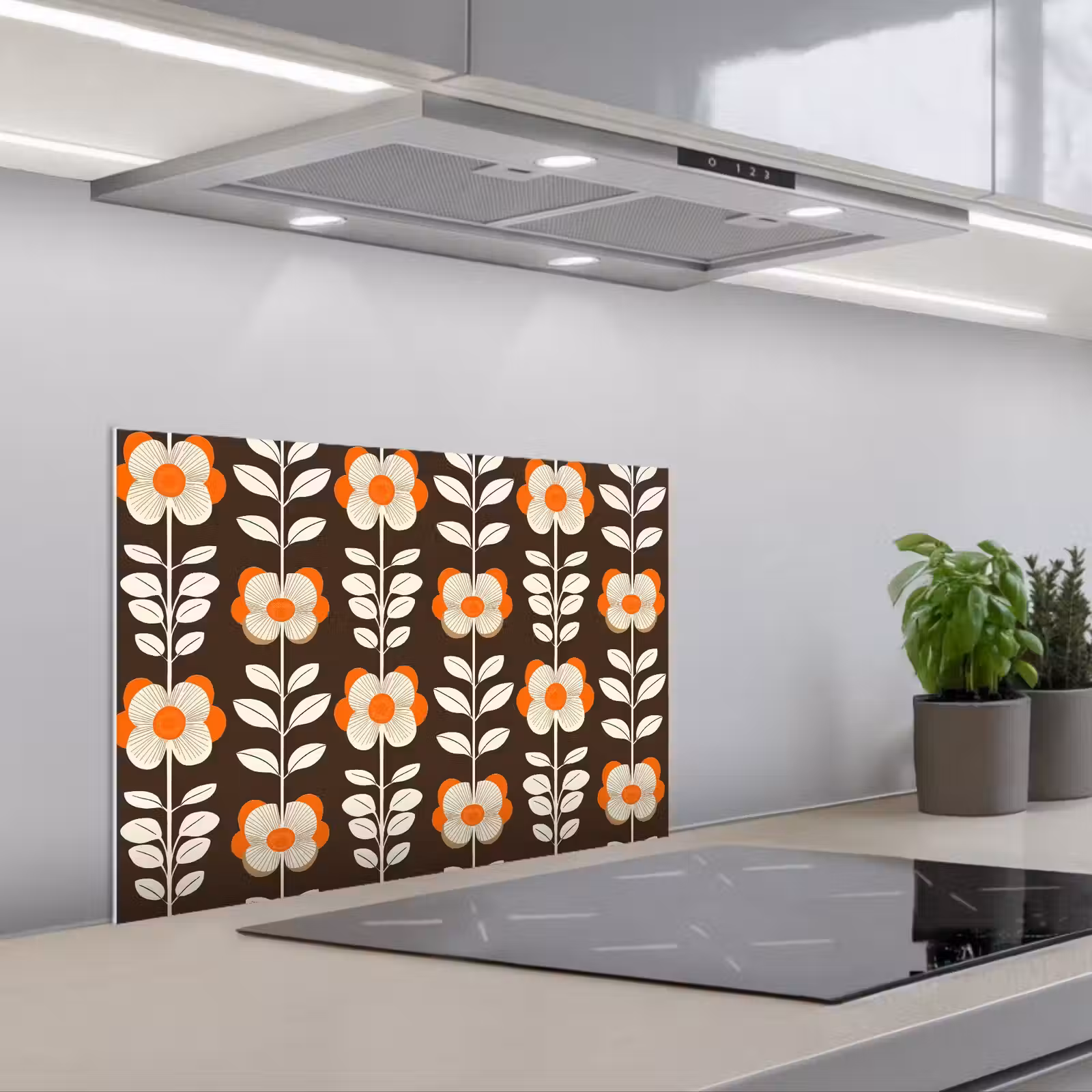 Spatscherm keuken - Bloemen - Retro - Bruin — 1