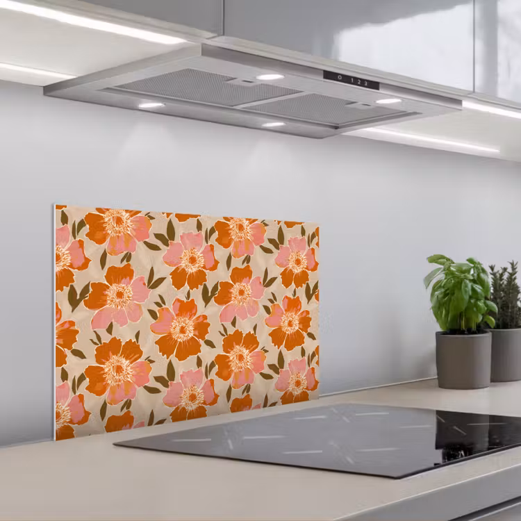Spatscherm keuken - Bloemen - Motief - Retro — 1