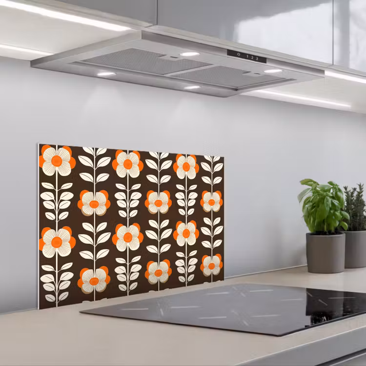 Spatscherm keuken - Bloemen - Retro - Bruin — 1