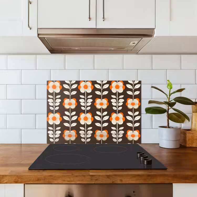 Spatscherm keuken - Bloemen - Retro - Bruin — 3