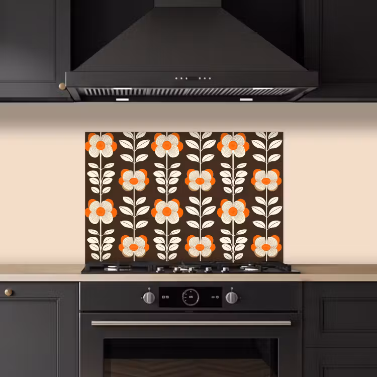 Spatscherm keuken - Bloemen - Retro - Bruin — 5