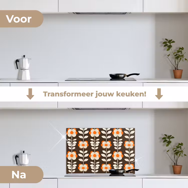Spatscherm keuken - Bloemen - Retro - Bruin — 7