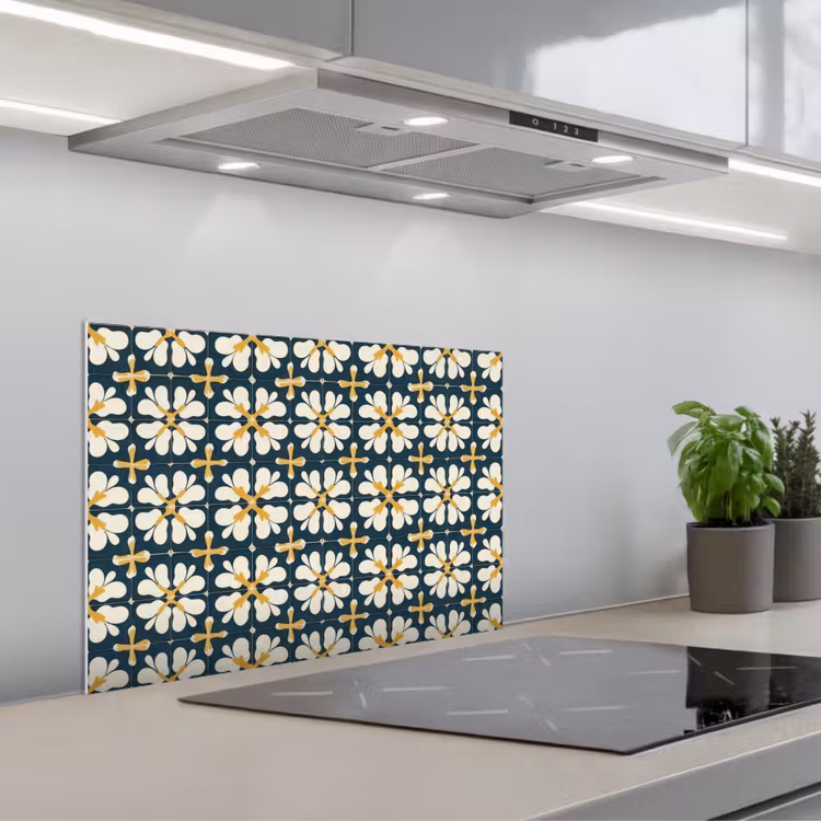 Spatscherm keuken - Motief - Tegel - Okergeel — 1