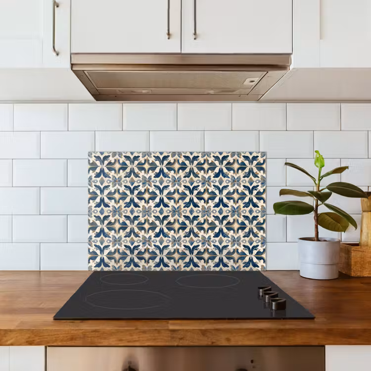 Spatscherm keuken - Tegel - Patroon - Blauw - Beige — 3