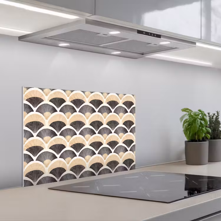 Spatscherm keuken - Waaier - Patroon - Zwart - Beige — 1